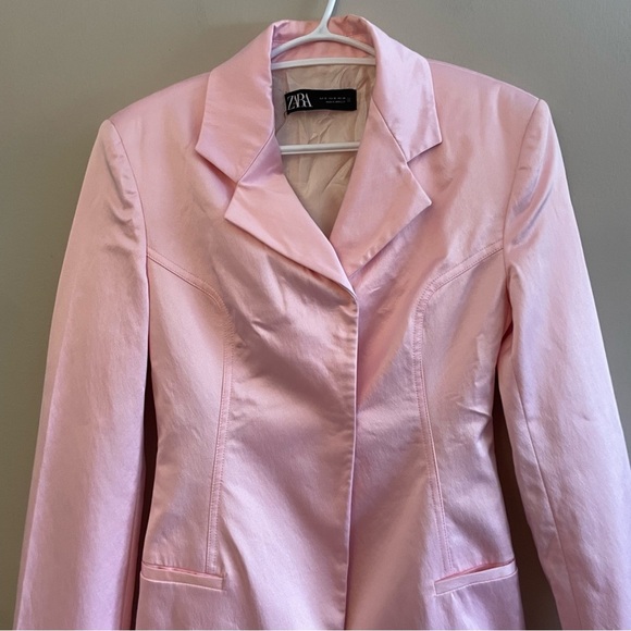 Zara Baby Pink Satin Long Line Blazer – Size XS GUC - Picture 3 of 16